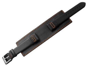 Watch band - Genuine leather - with full Pad - black - orange stitch