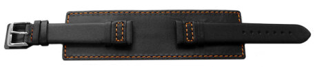 Watch band - Genuine leather - with full Pad - black - orange stitch 18mm Steel