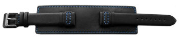 Watch band - Genuine leather - with full Pad - black - blue stitch