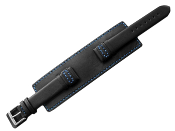 Watch band - Genuine leather - with full Pad - black - blue stitch