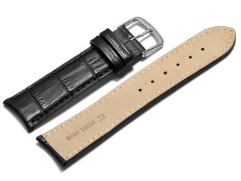 Watch band - Genuine Calfskin - curved ends - black 18mm Steel