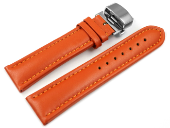 Watch Strap Butterfly Genuine leather smooth orange 18mm...