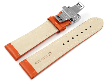 Watch Strap Butterfly Genuine leather smooth orange 18mm...