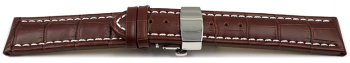 Butterfly - Watch strap - Genuine leather - croco print - dark brown