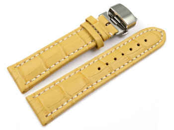 Butterfly - Watch strap - Genuine leather - croco print - yellow