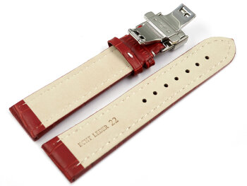 Butterfly - Watch strap - Genuine leather - croco print - red