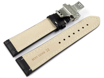 Butterfly - Watch strap - Genuine leather - croco print - black white stitch