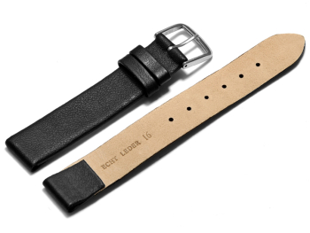 Watch strap - genuine leather - for fixed pins - black