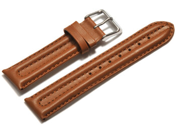 Watch strap - Genuine leather - smooth - light brown 18mm Steel