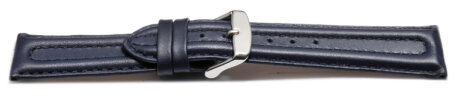 Watch strap - Genuine leather - smooth - dark blue 22mm Steel