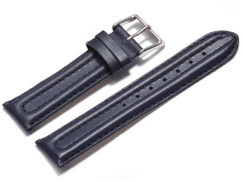 Watch strap - Genuine leather - smooth - dark blue 22mm Steel