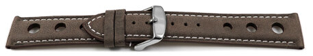 Watch strap - smooth - three holes - dark brown 22mm Steel