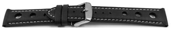 Watch strap - smooth - three holes - black 22mm Steel
