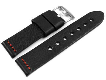 Watch strap - Genuine saddle leather - Ranger - black - red stitching