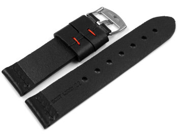 Watch strap - Genuine saddle leather - Ranger - black - red stitching
