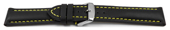Watch strap - strong padded - smooth - black with yellow stitch 18mm Steel