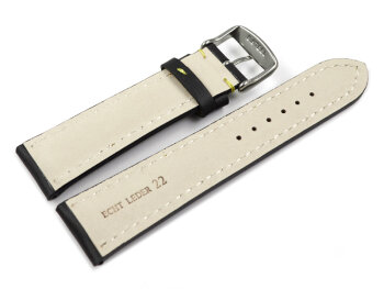 Watch strap - strong padded - smooth - black with yellow stitch 18mm Steel