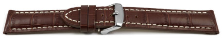 Watch band - strong padded - croco print - dark brown 20mm Steel