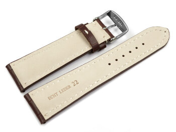 Watch band - strong padded - croco print - dark brown 22mm Steel