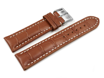 Watch band - strong padded - croco print - light brown 24mm Steel