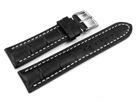 Watch band - strong padded - croco print - black 24mm Steel