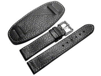 Watch band - Genuine grained leather - with Pad - black 20mm Steel