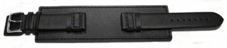Watch band - Genuine leather - with full Pad - black 20mm Steel