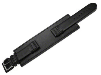 Watch band - Genuine leather - with full Pad - black 20mm Steel