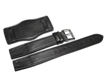 Watch band - Genuine leather - BW - with Pad - black 22mm Steel