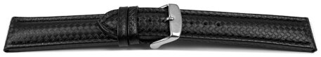 Watch strap - Genuine leather - carbon print - black with black stitch 22mm Steel