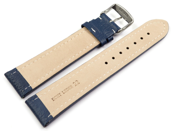 Watch strap - Genuine grained leather - blue 20mm Steel