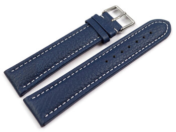 Watch strap - Genuine grained leather - blue 22mm Steel