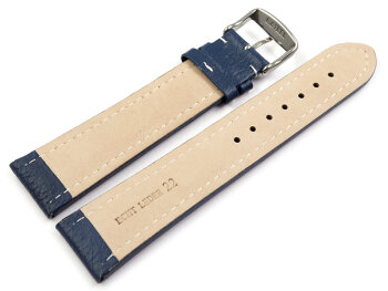Watch strap - Genuine grained leather - blue 24mm Steel