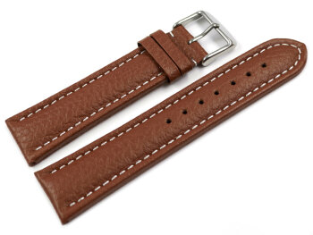 Watch strap - Genuine grained leather - light brown 24mm Steel