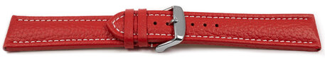 Watch strap - Genuine grained leather - red 22mm Steel