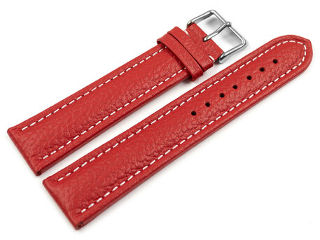 Watch strap - Genuine grained leather - red 22mm Steel