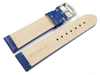 Watch strap - Genuine leather - Croco print - blue 22mm Steel