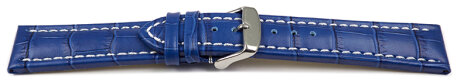 Watch strap - Genuine leather - Croco print - blue 24mm Steel