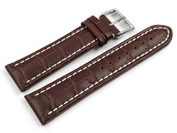 Watch strap - Genuine leather - Croco print - dark brown 20mm Steel