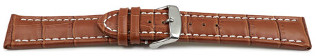 Watch strap - Genuine leather - Croco print - light brown 18mm Steel