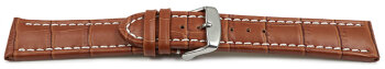 Watch strap - Genuine leather - Croco print - light brown 20mm Steel