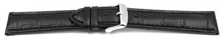 Watch strap - Genuine leather - Croco print - black 20mm Steel