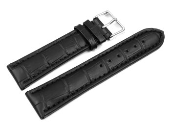 Watch strap - Genuine leather - Croco print - black 20mm Steel