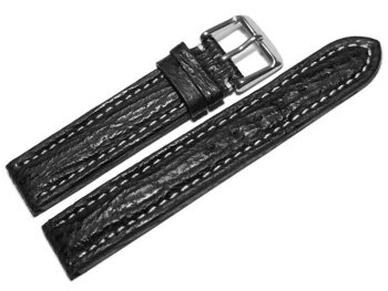 Watch strap - Genuine Shark leather - black 22mm Steel