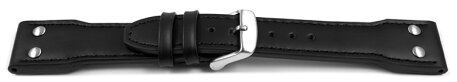 Watch strap - Genuine leather - Vintage look - black 18mm Steel