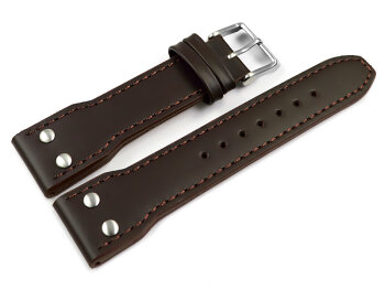 Watch strap - Genuine leather - Vintage look - dark brown 22mm Steel