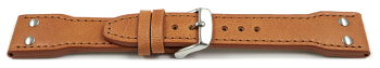 Watch strap - Genuine leather - Vintage look -  light brown 18mm Steel