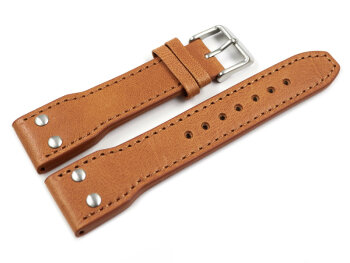 Watch strap - Genuine leather - Vintage look -  light brown 18mm Steel