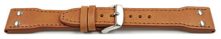 Watch strap - Genuine leather - Vintage look -  light brown 22mm Steel