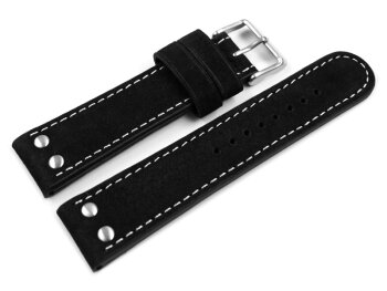 Watch strap - Genuine water buffalo - vintage - black 20mm Steel
